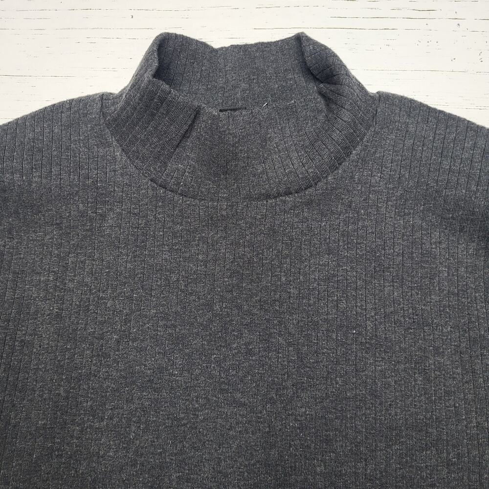 J. Crew Premium Rib Whipstitch Turtleneck Long Sleeve Top Gray White Stretch XS - Picture 4 of 7